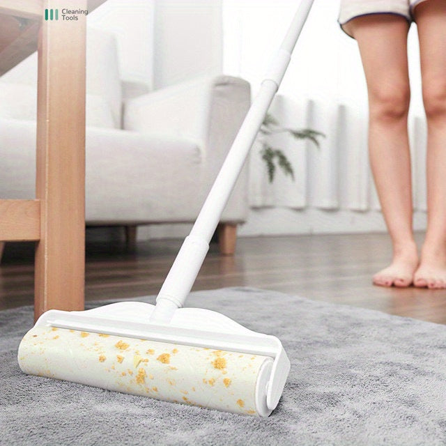 [Efficient Pet Hair Remover] 49" Adjustable Long Handle Pet Hair Removal Roller - Efficient Lint and Dust Cleaning Tool for Home, Sofa, and Pet Surfaces - White with Tear-Off Design