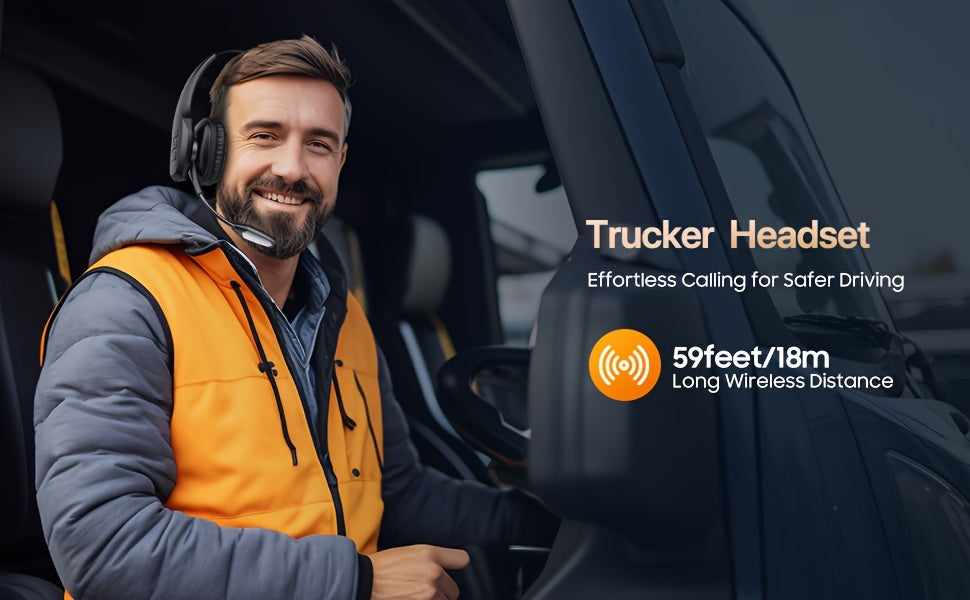 [Trucker Headset] Trucker Headset, 55Hrs Working Time 36Hrs Talking Time Wireless Headphone with Dual Noise Cancelling Microphone Headset for PC Cell Phones, Computer, Truck Driver - ViralGenius Store