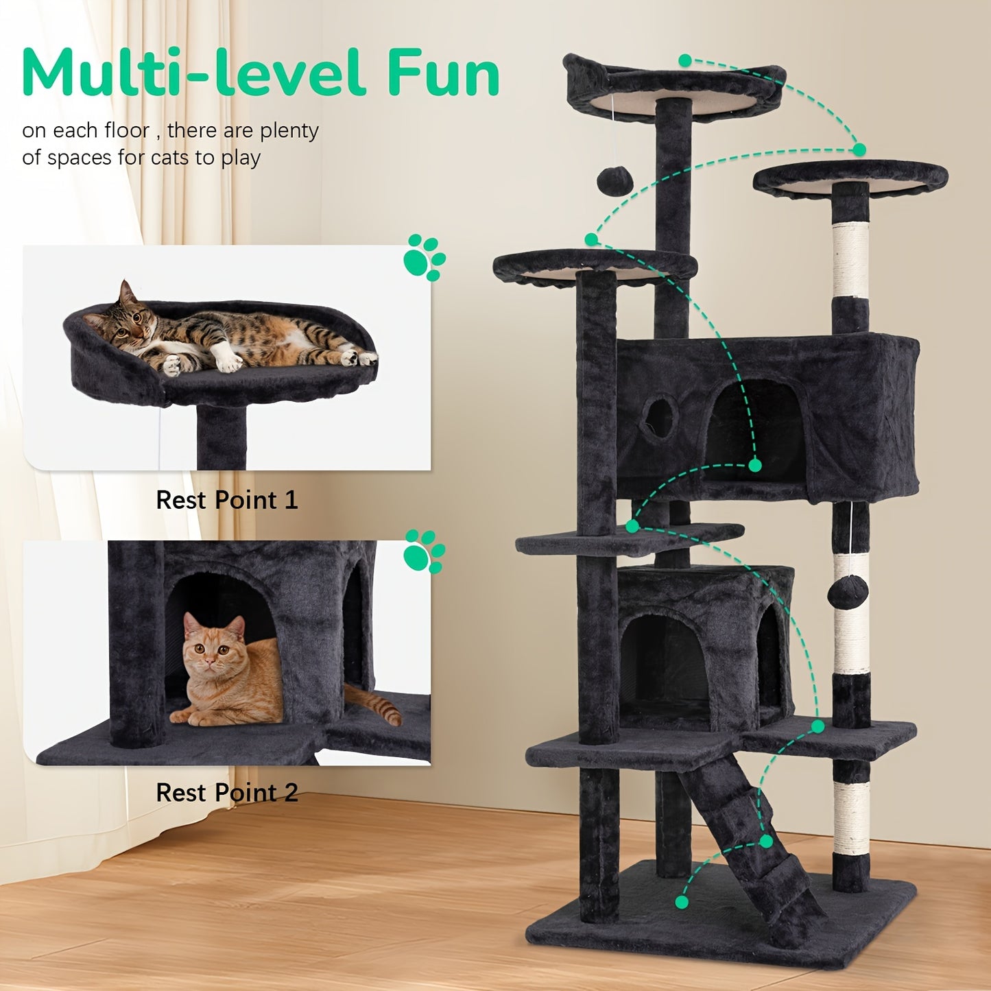 70/54'' Cat Tree, Large Cat Tower Beautiful Perfect Gift for Cats, Multi-Level Furniture Activity Center with Scratching Post Stand House Apartment Fun Toy Kitten Pet Playhouse, Easy to Assemble, Gift - ViralGenius Store