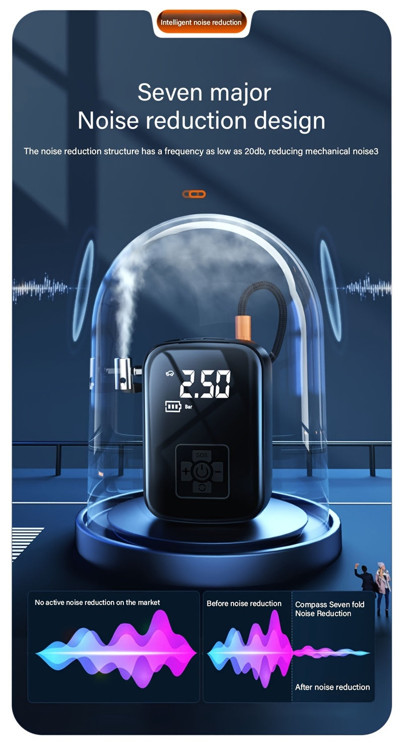 1pc Portable Tire Inflator with Digital Display - Fast Cordless Air Compressor, USB Rechargeable, Multi-Function Nozzle Adapter, Long-Lasting Lithium Battery for Car, Motorcycle, Bicycle Tires & Balls - Auto Parts, Tire Infla - ViralGenius Store