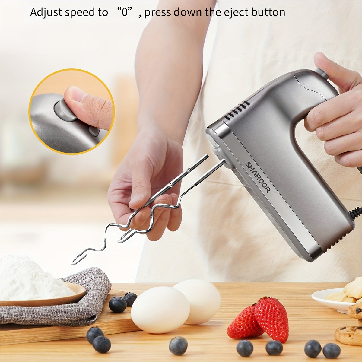 Hand Mixer, 350W Handheld Mixer With Storage Case 5-Speed Plus Turbo Hand Mixer Electric With 5 Stainless Steel Attachments(2 Beaters, 2 Dough Hooks And 1 Whisk), Silver - ViralGenius Store