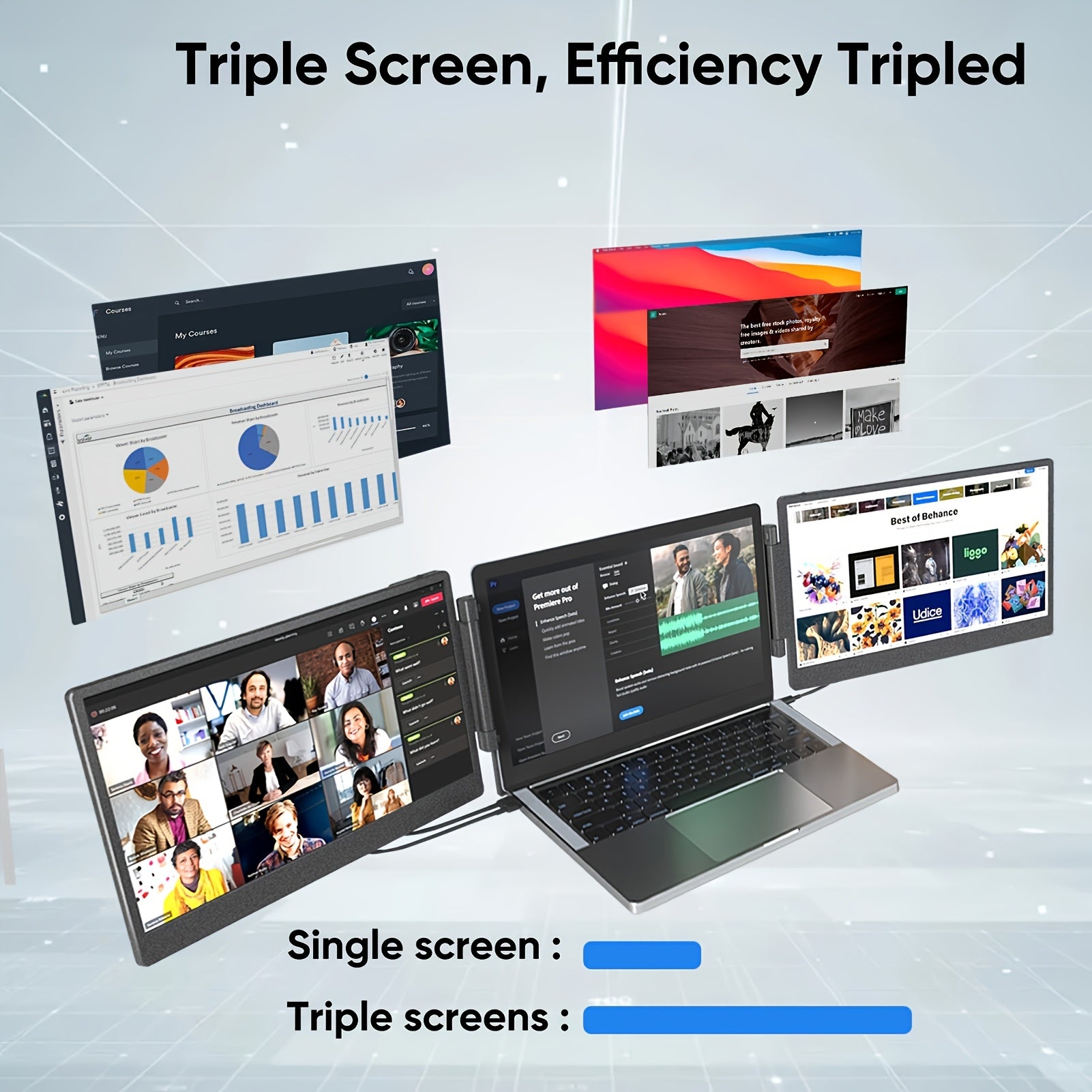 Laptop Screen Extender | 15.6/14 Inch | 1080P FHD | Triple/Single Portable Monitor with Built-In Speakers And Adjustable Stand, IPS Display, Ultra-Narrow Bezel, Wide Viewing Angle, Plug And Play | Compatible with Windows, Mac - ViralGenius Store