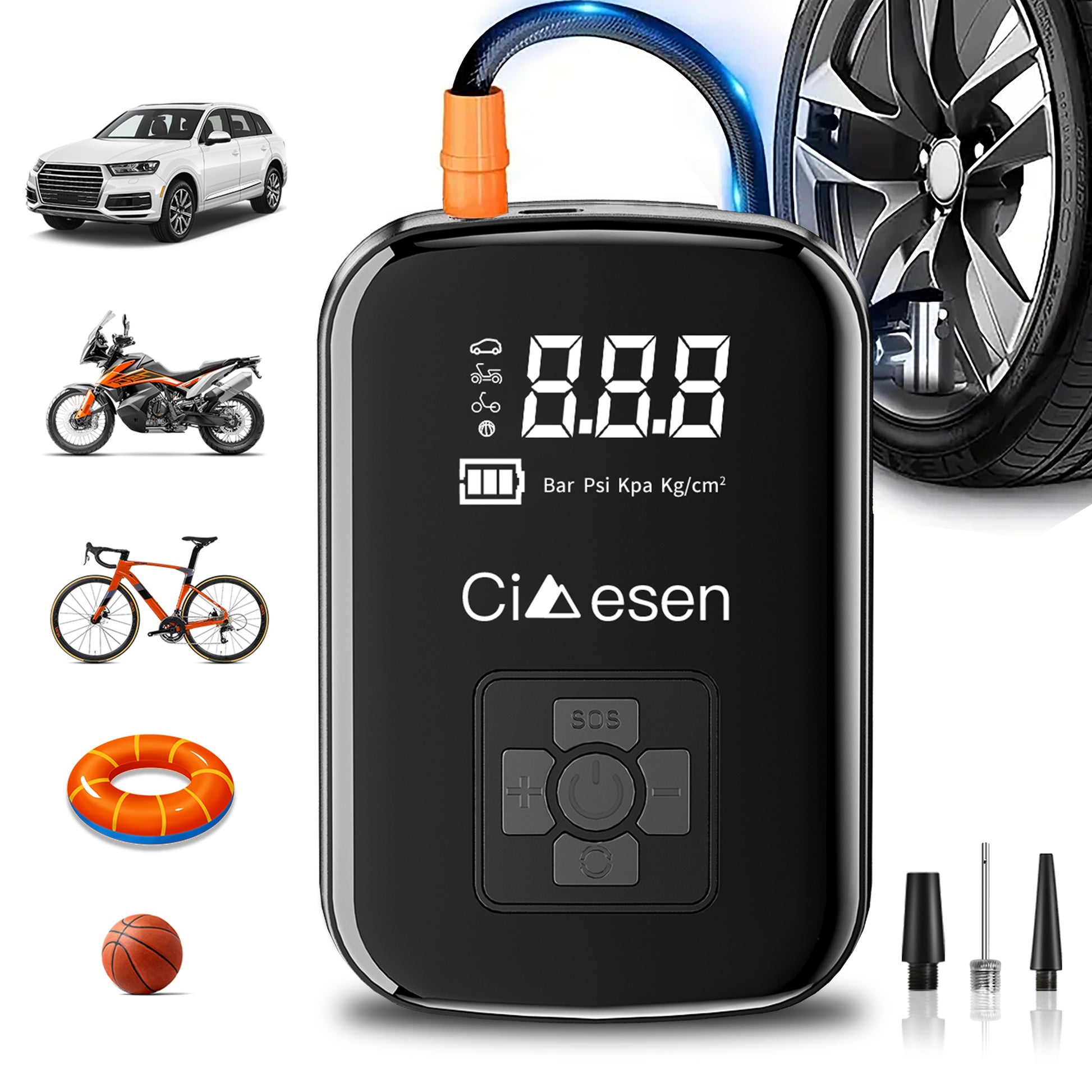 1pc Portable Tire Inflator with Digital Display - Fast Cordless Air Compressor, USB Rechargeable, Multi-Function Nozzle Adapter, Long-Lasting Lithium Battery for Car, Motorcycle, Bicycle Tires & Balls - Auto Parts, Tire Infla - ViralGenius Store