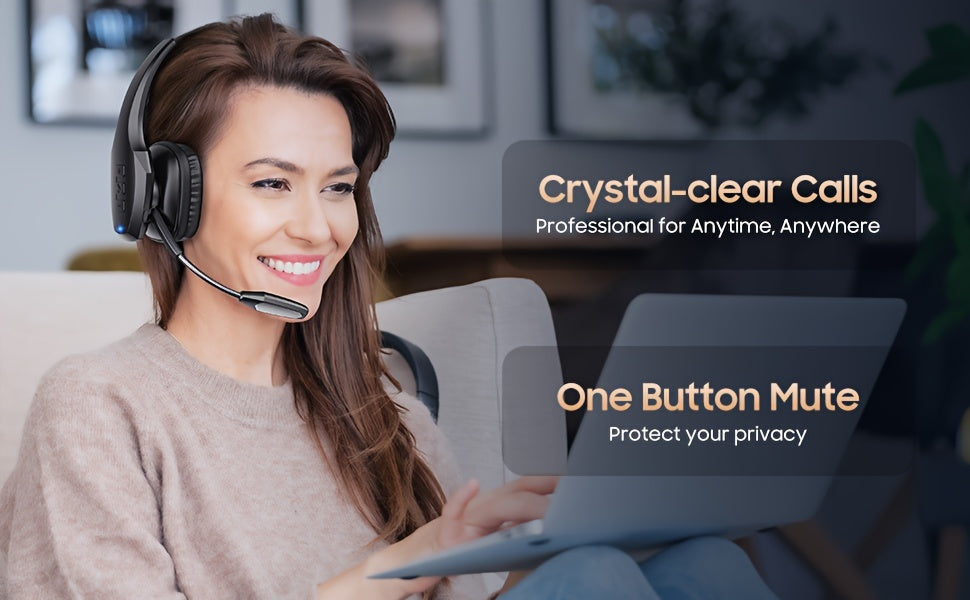 [Trucker Headset] Trucker Headset, 55Hrs Working Time 36Hrs Talking Time Wireless Headphone with Dual Noise Cancelling Microphone Headset for PC Cell Phones, Computer, Truck Driver - ViralGenius Store