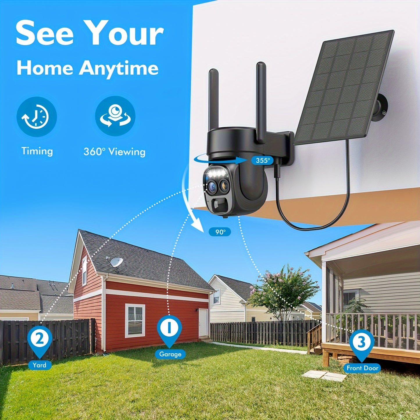 Hawkray [10x Zoom] 360-degree Low-power Cctv Solar Panel Battery 2K FHD WiFi Camrea With Spotlight Alarm, Motion Detection, Color Night Vision, Two-way Audio And