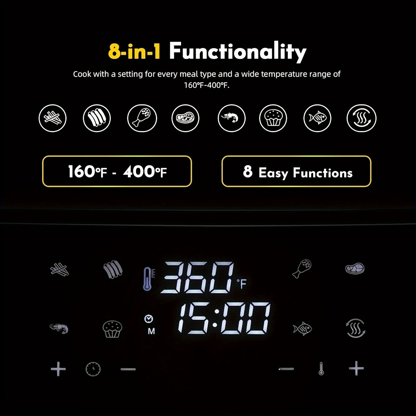 [Air Fryer] 8.5QT/3.6QT Air Fryer, Upgraded Large Capacity Suitable For 5-6 People, Smart Touch Screen For Easy Operation With 8 Preset Functions, Non-stick Coating For Easy Cleaning, Kitchen Accessories, Toaster Oven, Deep F - ViralGenius Store