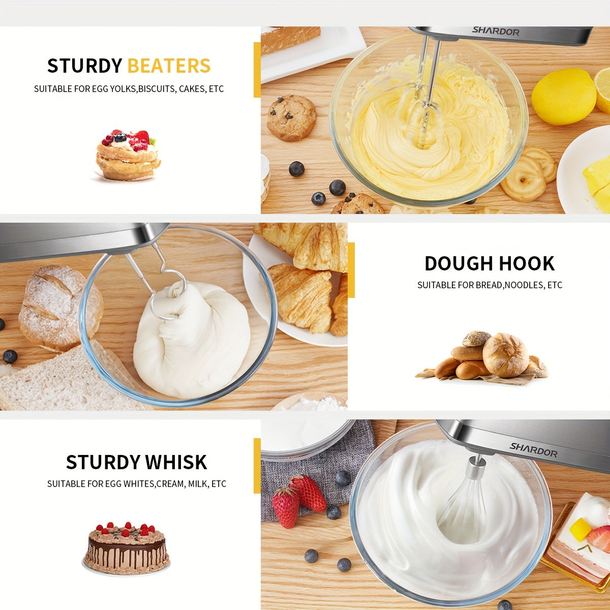 Hand Mixer, 350W Handheld Mixer With Storage Case 5-Speed Plus Turbo Hand Mixer Electric With 5 Stainless Steel Attachments(2 Beaters, 2 Dough Hooks And 1 Whisk), Silver - ViralGenius Store