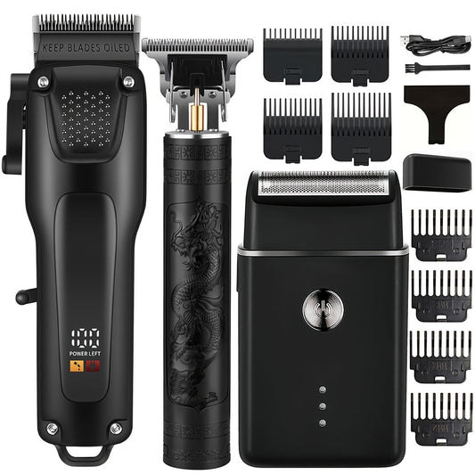 3pcs Men'S Professional Hair & Beard Grooming Kit - Cordless Clippers with LED Display, Precision Trimmer Set, USB Rechargeable, For Home, Perfect Holiday Gift - ViralGenius Store