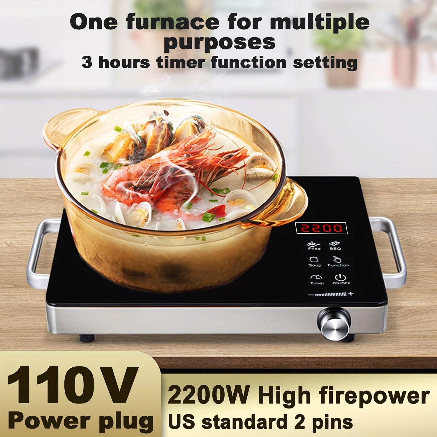 Electric Ceramic Stove, 2200W Ceramic Stove - 2200W Electric Ceramic Stove Infrared Induction Cooker Home Cooktop Cooking Furnace US 110V - ViralGenius Store