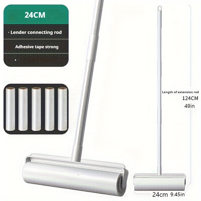 [Efficient Pet Hair Remover] 49" Adjustable Long Handle Pet Hair Removal Roller - Efficient Lint and Dust Cleaning Tool for Home, Sofa, and Pet Surfaces - White with Tear-Off Design