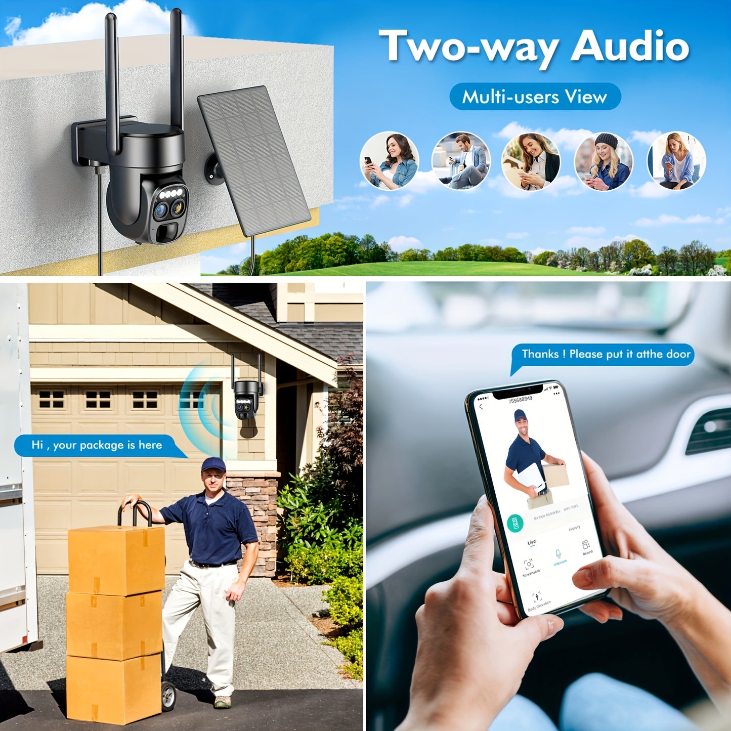 Hawkray [10x Zoom] 360-degree Low-power Cctv Solar Panel Battery 2K FHD WiFi Camrea With Spotlight Alarm, Motion Detection, Color Night Vision, Two-way Audio And