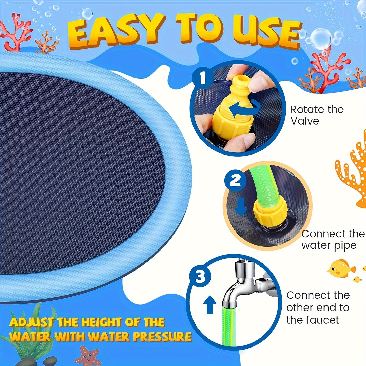 Durable Pet Water Spray Mat, Thick PVC Pet Beach Toy and Yard Toy for Outdoor Water Fun and Cleaning