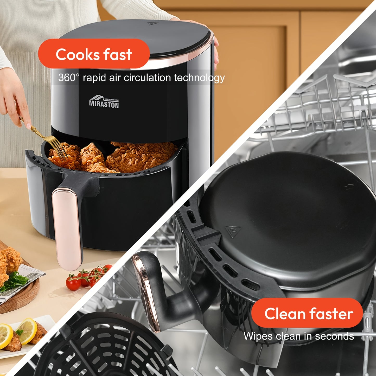[Air Fryer] 8.5QT/3.6QT Air Fryer, Upgraded Large Capacity Suitable For 5-6 People, Smart Touch Screen For Easy Operation With 8 Preset Functions, Non-stick Coating For Easy Cleaning, Kitchen Accessories, Toaster Oven, Deep F - ViralGenius Store