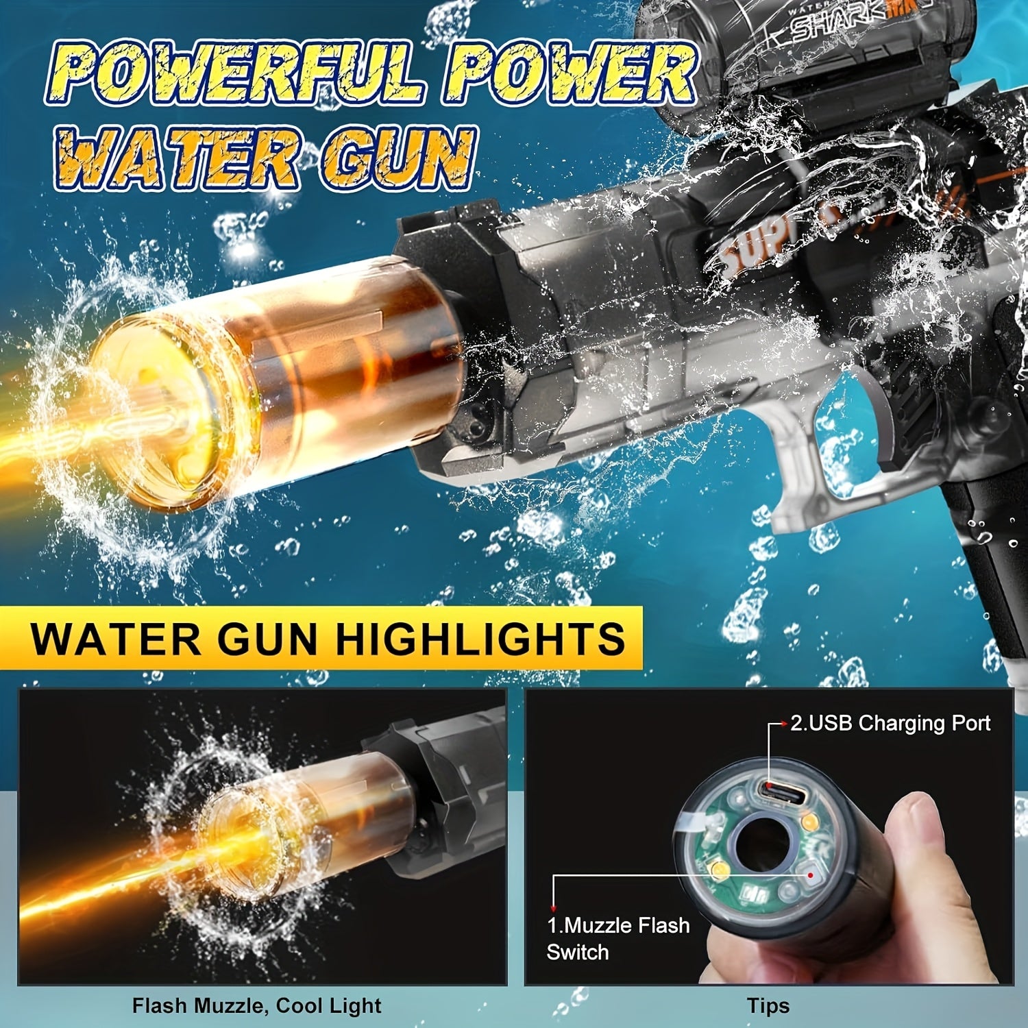 2025 Rapid Fire Super Soaker Electric Water Gun 2pcs - Upgraded High-Speed Pump, 314.96inch Range And LED Flash Mouth | Drum-Shaped Water Tank | Perfect for Pool Parties, Beach Battles, Family Fun - ViralGenius Store