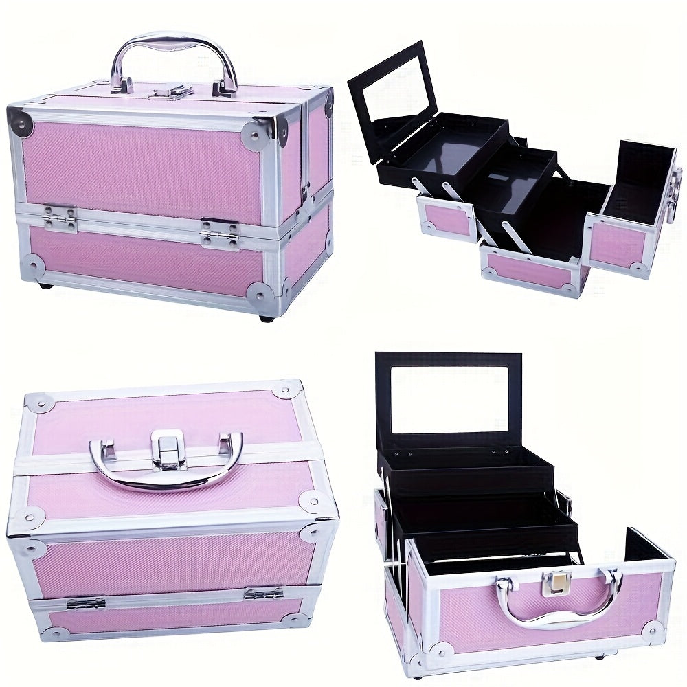 4in 1 Aluminum Cosmetic Professional Makeup Case Tattoo Box, Extra Large Cosmetic Case Rolling Makeup Case Trolley Makeup Travel Organizer with 360° Swivel Wheels Pink Black - ViralGenius Store
