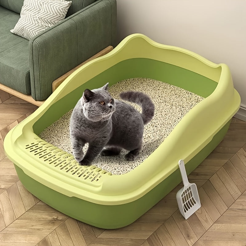 [1pc Oversized Cat Litter] Oversized Semi Enclosed 1pc Cat Litter Box, Anti Sand Small Kitten Litter Box