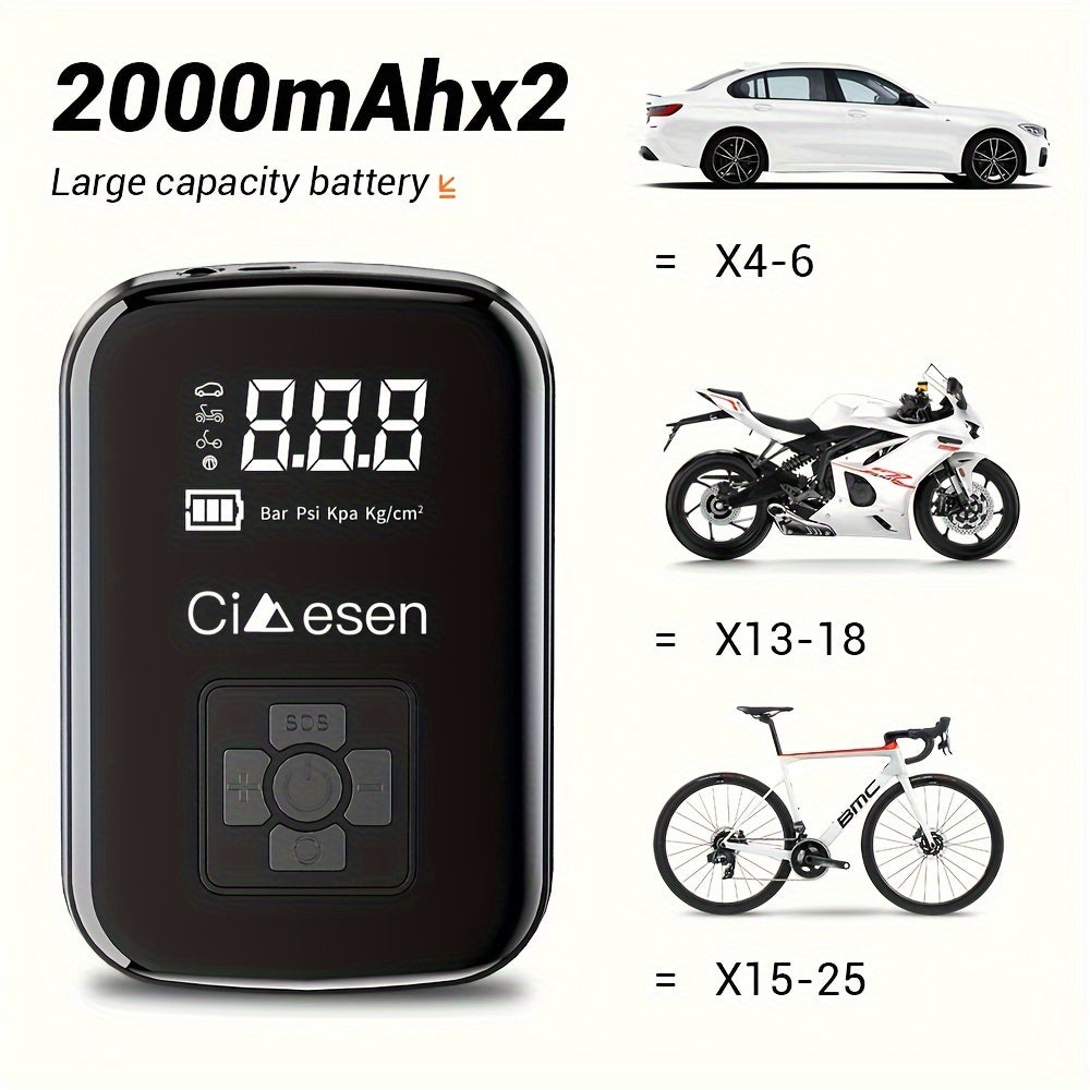 1pc Portable Tire Inflator with Digital Display - Fast Cordless Air Compressor, USB Rechargeable, Multi-Function Nozzle Adapter, Long-Lasting Lithium Battery for Car, Motorcycle, Bicycle Tires & Balls - Auto Parts, Tire Infla - ViralGenius Store