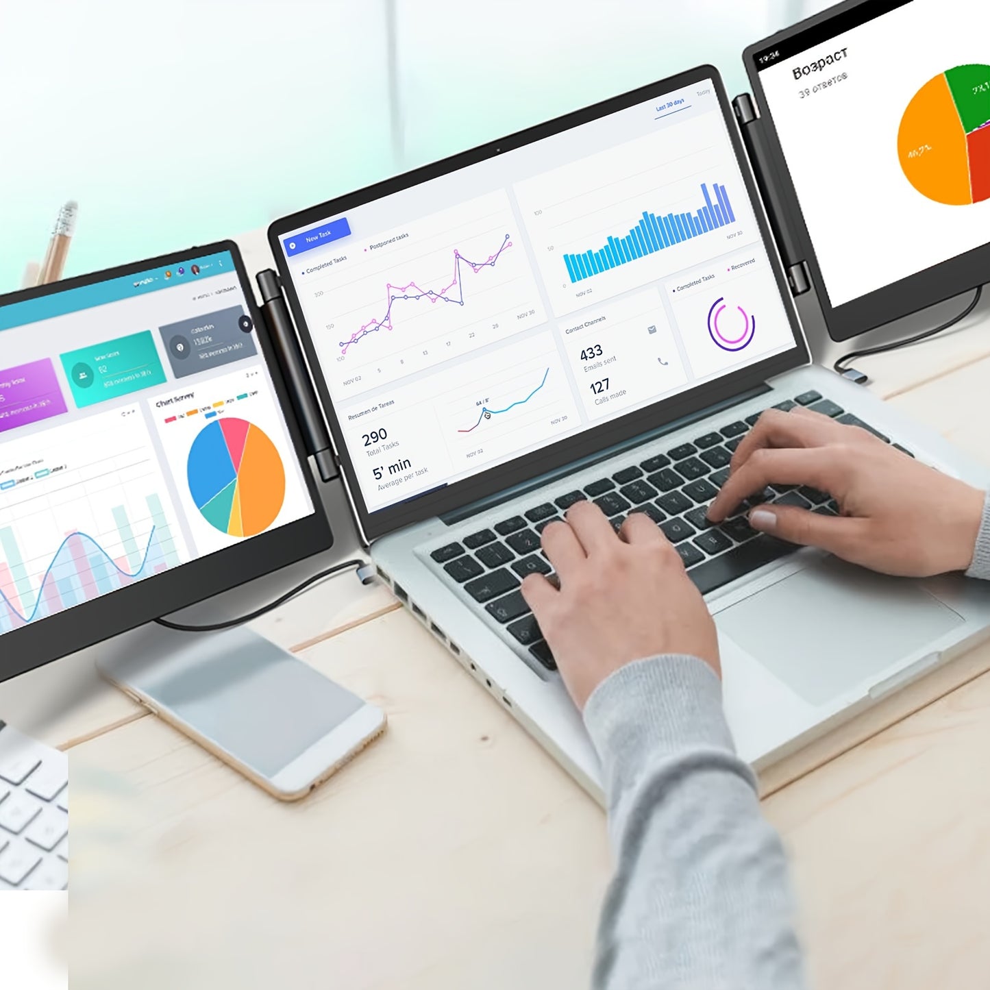 Laptop Screen Extender | 15.6/14 Inch | 1080P FHD | Triple/Single Portable Monitor with Built-In Speakers And Adjustable Stand, IPS Display, Ultra-Narrow Bezel, Wide Viewing Angle, Plug And Play | Compatible with Windows, Mac - ViralGenius Store