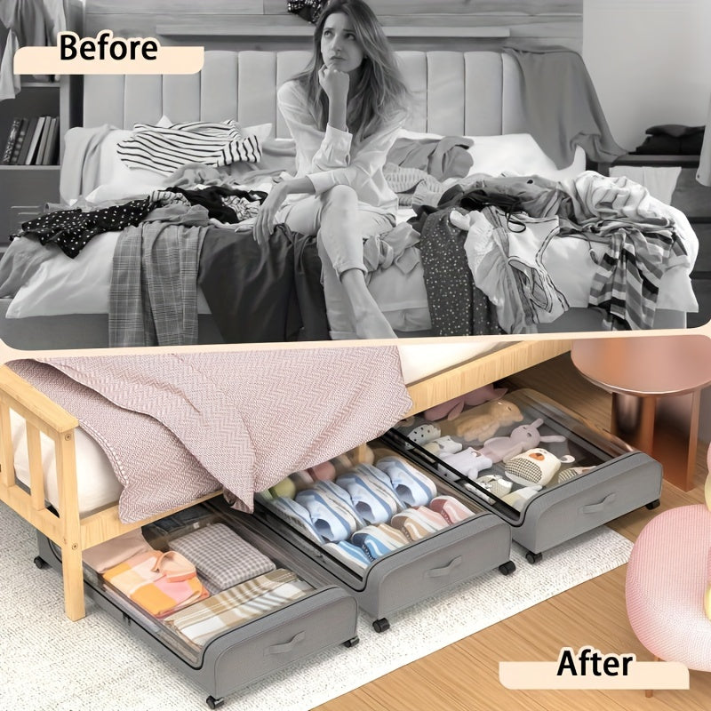 2pcs Under Bed Storage Organizer Metal Underbed Bins With Wheels And Lid Metal Underbed Storage Containers Under Bed Rolling Storage For Clothes, Bedding, Shoes, Blankets, Books, Toys, Under-Bed Storage - ViralGenius Store