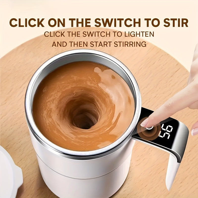 Auto Stirring Cup, Automatic Magnetic Self Stirring CoffeeCup With Temperature Display Function, Travel Tumbler Car Cup ForMilk Chocolate Mocha, Creamy White