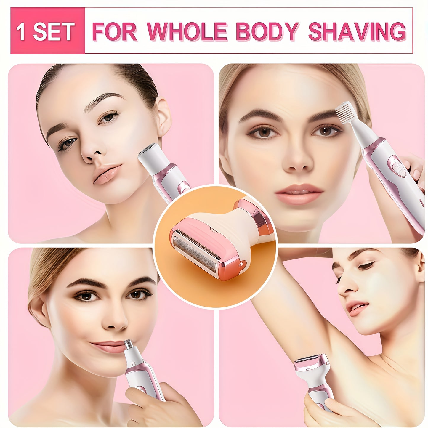Electric Razor for Women, 4-in-1 Rechargeable grooming kit, Lady Electric Shaver for Face, Nose, Legs And Underarm, Bikini Trimmer for Women Wet &  Painless, Hair Razor Rechargeable & Portable, Bikini Line Trimming, Facial Ha - ViralGenius Store