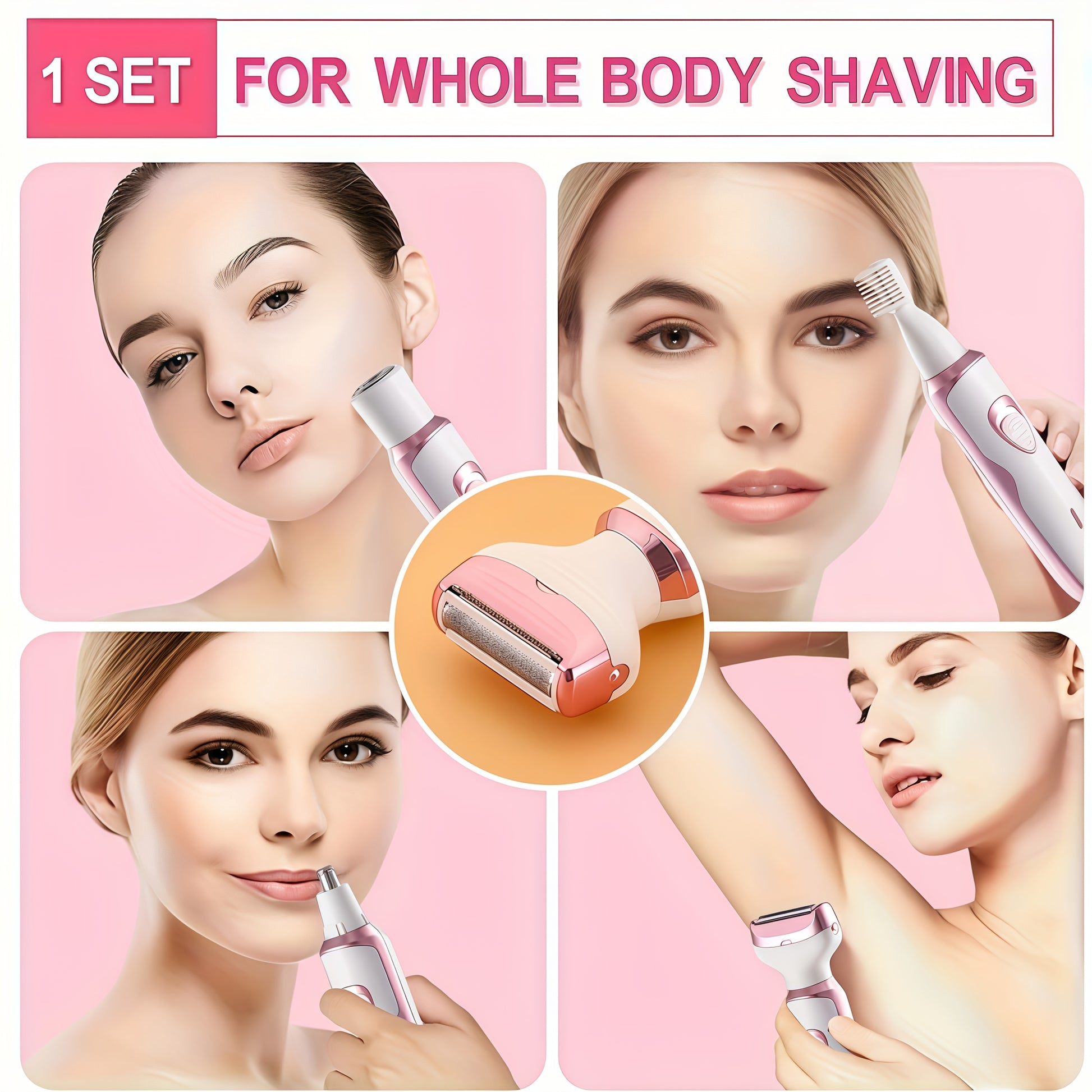 Electric Razor for Women, 4-in-1 Rechargeable grooming kit, Lady Electric Shaver for Face, Nose, Legs And Underarm, Bikini Trimmer for Women Wet &  Painless, Hair Razor Rechargeable & Portable, Bikini Line Trimming, Facial Ha - ViralGenius Store