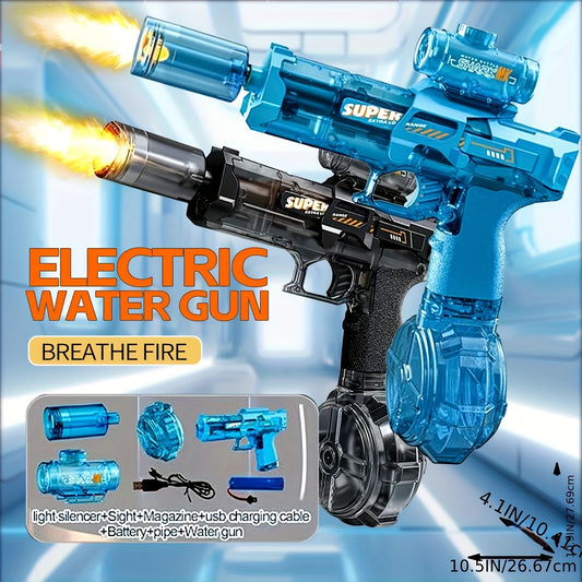 2025 Rapid Fire Super Soaker Electric Water Gun 2pcs - Upgraded High-Speed Pump, 314.96inch Range And LED Flash Mouth | Drum-Shaped Water Tank | Perfect for Pool Parties, Beach Battles, Family Fun