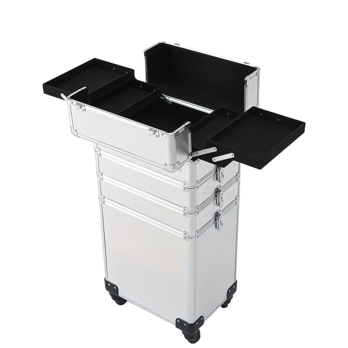 4in 1 Aluminum Cosmetic Professional Makeup Case Tattoo Box, Extra Large Cosmetic Case Rolling Makeup Case Trolley Makeup Travel Organizer with 360° Swivel Wheels Pink Black - ViralGenius Store