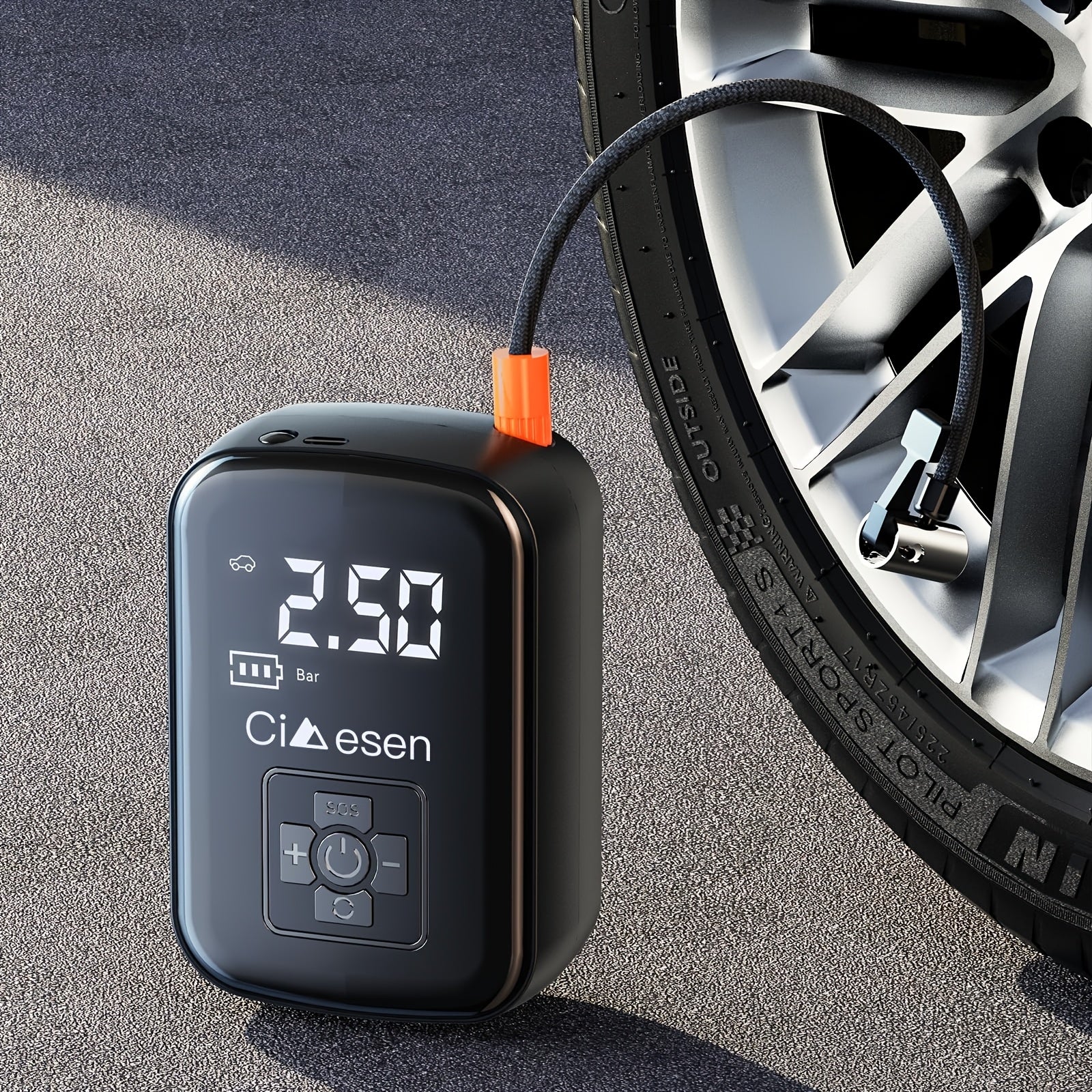 1pc Portable Tire Inflator with Digital Display - Fast Cordless Air Compressor, USB Rechargeable, Multi-Function Nozzle Adapter, Long-Lasting Lithium Battery for Car, Motorcycle, Bicycle Tires & Balls - Auto Parts, Tire Infla - ViralGenius Store