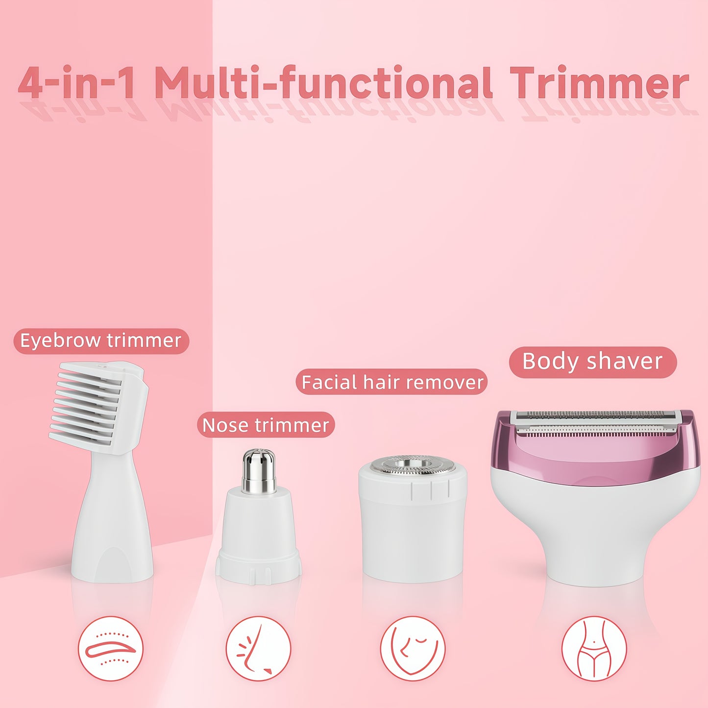 Electric Razor for Women, 4-in-1 Rechargeable grooming kit, Lady Electric Shaver for Face, Nose, Legs And Underarm, Bikini Trimmer for Women Wet &  Painless, Hair Razor Rechargeable & Portable, Bikini Line Trimming, Facial Ha - ViralGenius Store