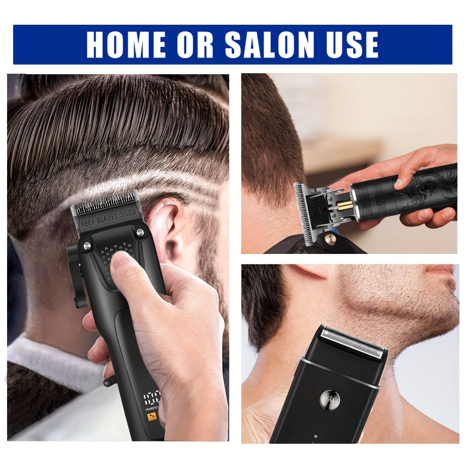 3pcs Men'S Professional Hair & Beard Grooming Kit - Cordless Clippers with LED Display, Precision Trimmer Set, USB Rechargeable, For Home, Perfect Holiday Gift - ViralGenius Store