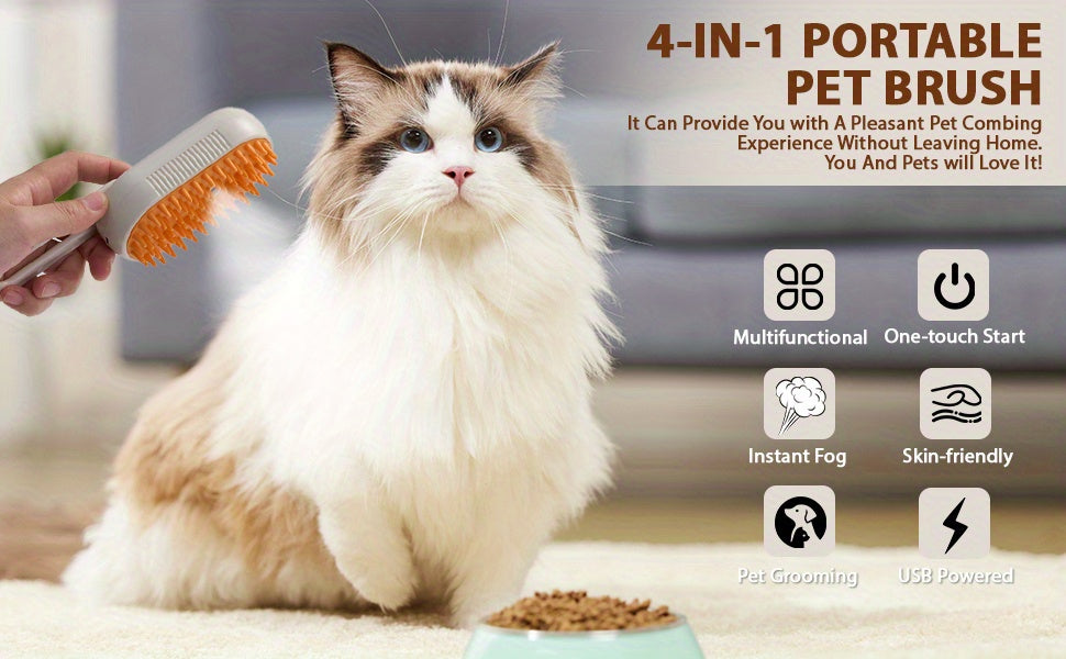 [Steam Cat Brush] 4 in 1 Rechargeable Cat Steam Brush | Anti-Static, Massage, Cleaning, Shedding & Combing All In One - ViralGenius Store
