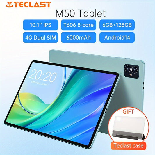 Teclast M50 Tablet - 10.1" Android 14, Unisoc T606 8-Core, 6GB RAM + 128GB Storage + 1TB SD Slot, Dual SIM LTE Support, 6000mAh Battery, Wi-Fi 5G, Rear Camera 13MP & Front Camera 5MP, Fiberglass Build, Type-C Charging, Multim