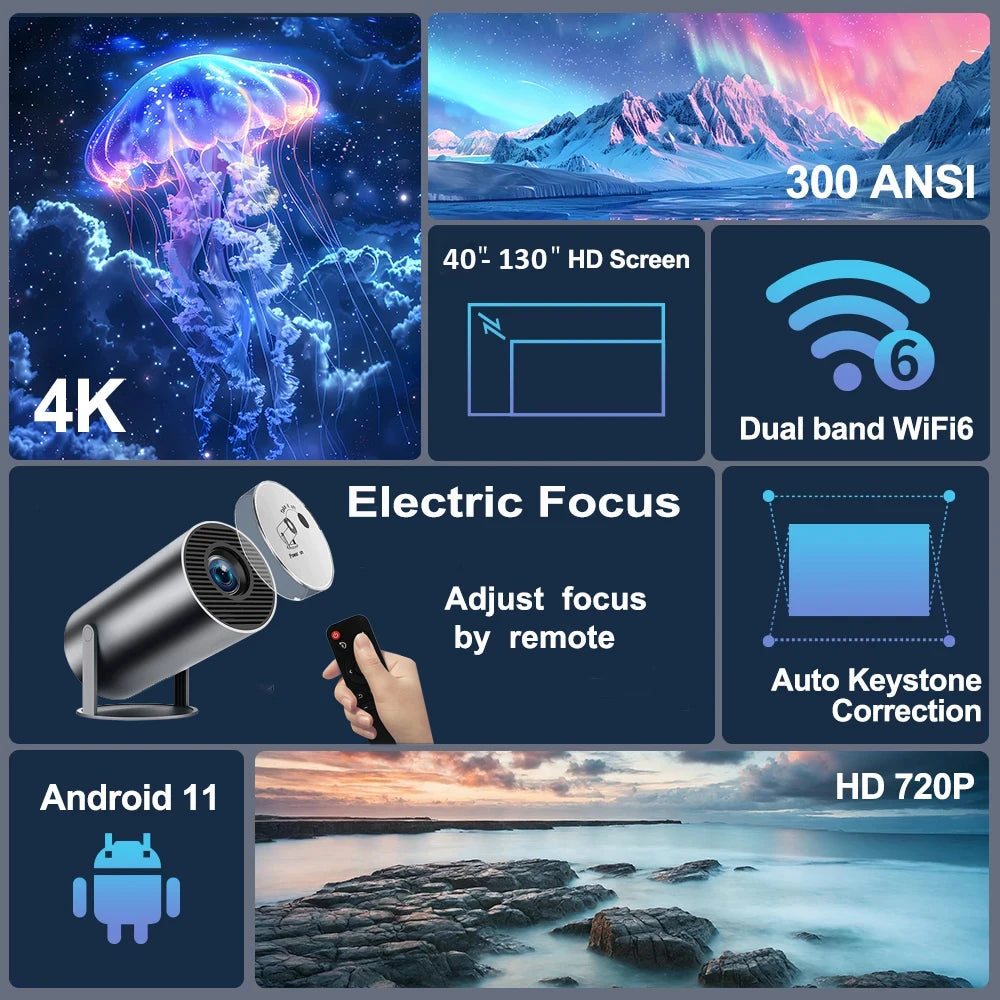 DITONG HY300 Plus Projector Android 4K 1280*720P Video Cinema Outdoor Portable Outdoor home hd led Projetor hy300 pro Upgraded - ViralGenius Store