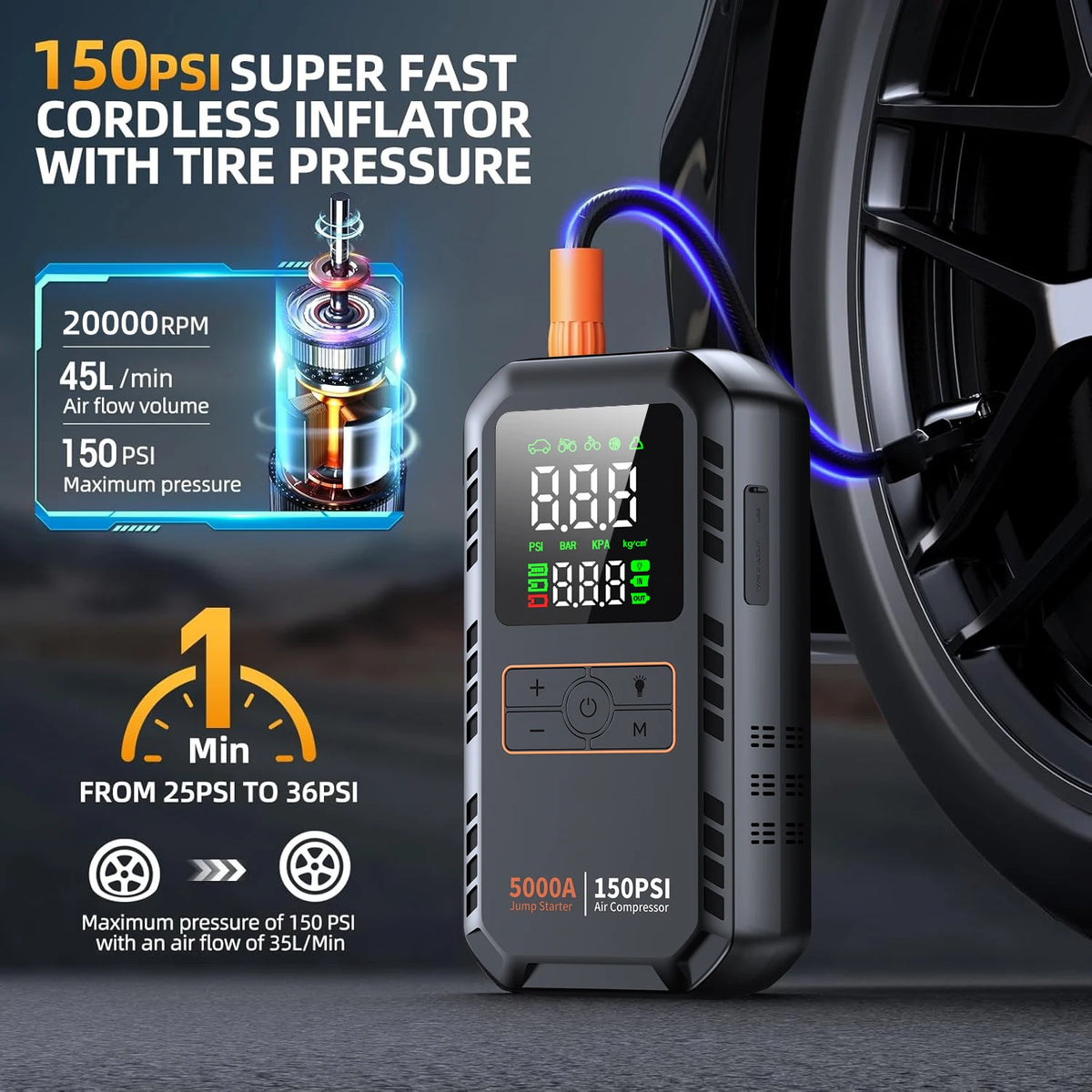 PowerStart 4-in-1 Jump Starter & Tire Inflator