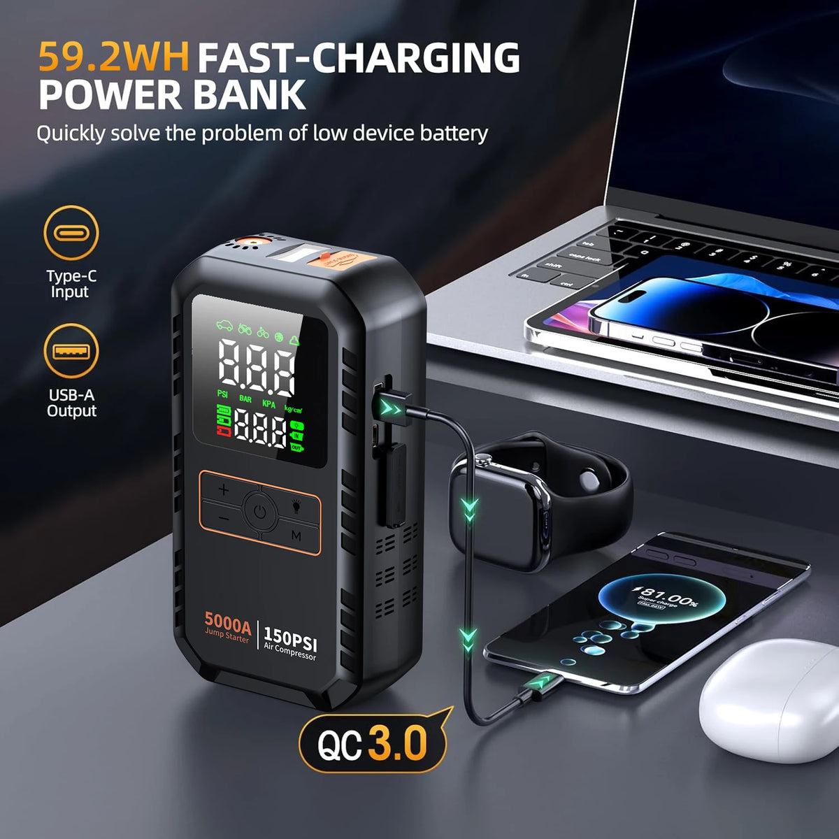 PowerStart 4-in-1 Jump Starter & Tire Inflator