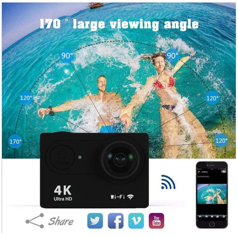 Helmet Video Recording Camera Sports Cameras Outdoor Cam 4K Action Camera 1080P/30FPS WiFi 2.0" 170D Underwater Waterproof - ViralGenius Store