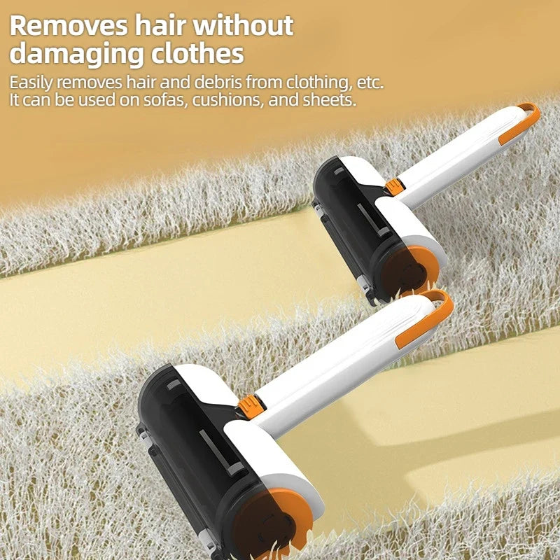 Pet hair remover roller used on fabric