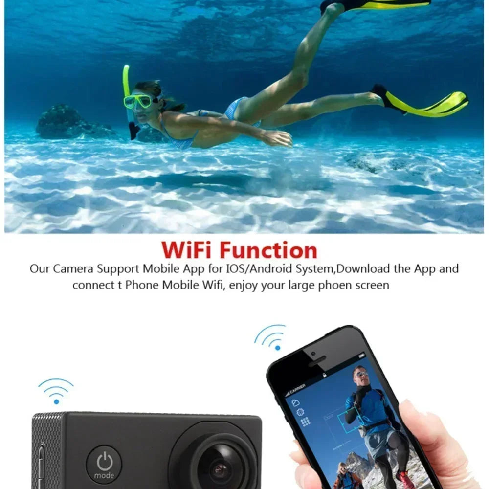 Action Camera Ultra HD 4K/30fps WiFi 2.0-inch 170D Underwater Waterproof Helmet Video Recording Cameras Sport Cam - ViralGenius Store