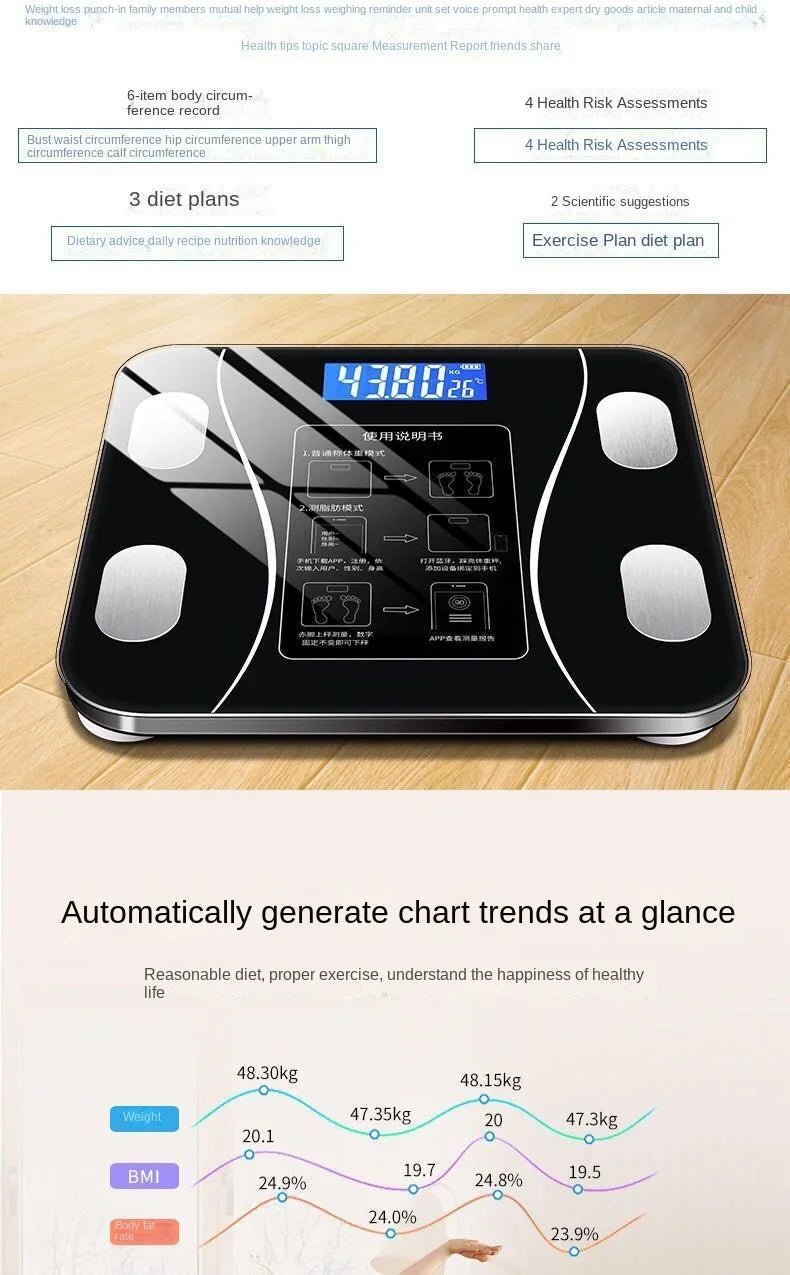 Bluetooth body fat scale height and fat loss instrument ultra-accurate electronic smart home weight scale - ViralGenius Store