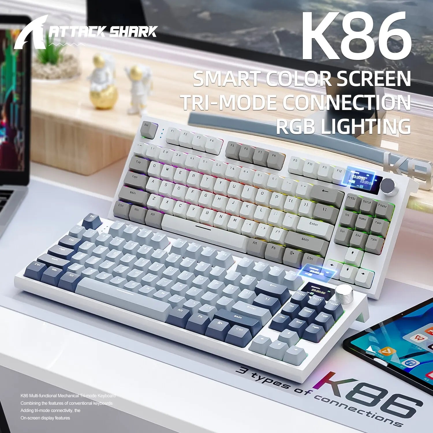 K86 Wireless Hot-Swappable Mechanical Keyboard Bluetooth/2.4g With Display Screen and Volume Rotary Button for Games and Work - ViralGenius Store