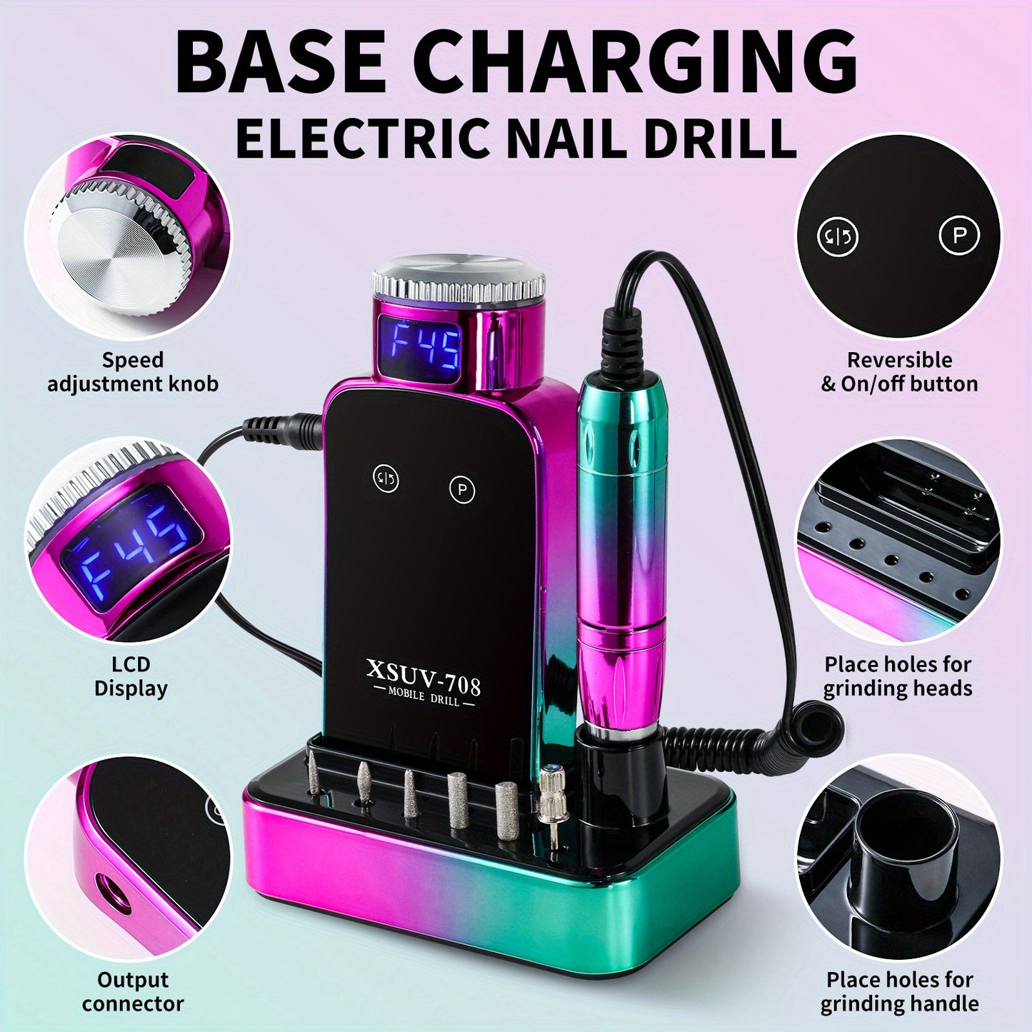 Electric Nail Drill Machine, 45000RPM Professional Nail File Cordless Rechargeable Nail Efile for Acrylic Gel Nails, Manicure Pedicure Polishing Shape Tools for Salon Home Use- Nail Drill - ViralGenius Store