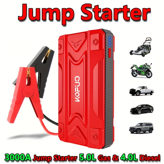 Portable Car Jump Starter Emergency Power Bank - 12V Battery Booster Charger for 1.59gal Gasoline And 1.32gal Diesel Engines - with Flashlight - for Cars, Motorcycles, SUVs - Safely Jump-Start A Dead Battery In Seconds, Carga - ViralGenius Store