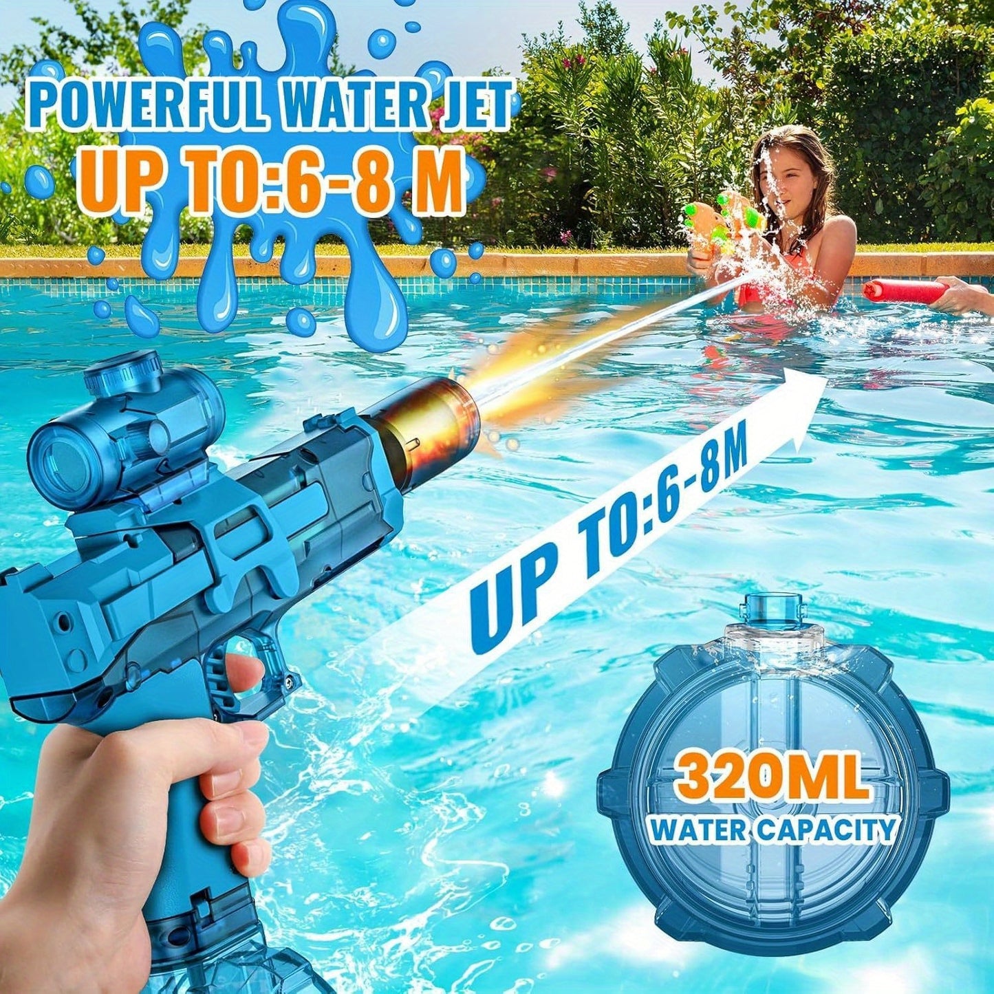2025 Rapid Fire Super Soaker Electric Water Gun 2pcs - Upgraded High-Speed Pump, 314.96inch Range And LED Flash Mouth | Drum-Shaped Water Tank | Perfect for Pool Parties, Beach Battles, Family Fun - ViralGenius Store