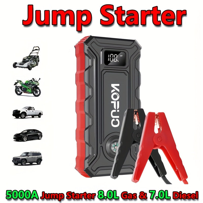 Portable Car Jump Starter Emergency Power Bank - 12V Battery Booster Charger for 1.59gal Gasoline And 1.32gal Diesel Engines - with Flashlight - for Cars, Motorcycles, SUVs - Safely Jump-Start A Dead Battery In Seconds, Carga - ViralGenius Store