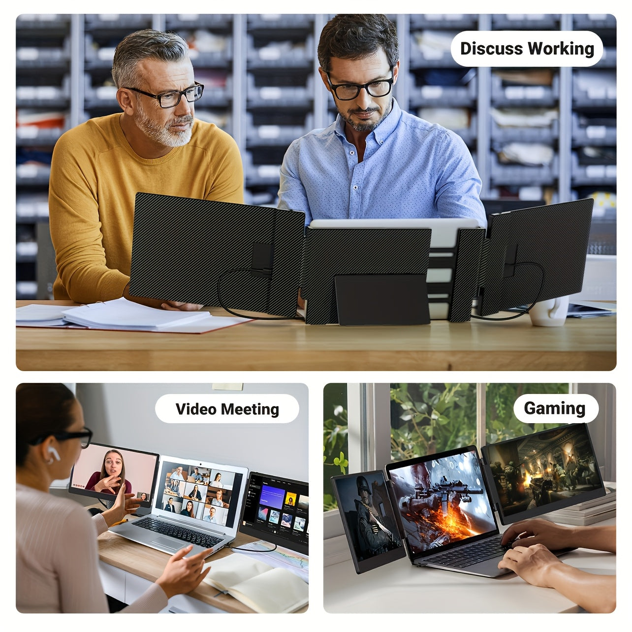 Laptop Screen Extender | 15.6/14 Inch | 1080P FHD | Triple/Single Portable Monitor with Built-In Speakers And Adjustable Stand, IPS Display, Ultra-Narrow Bezel, Wide Viewing Angle, Plug And Play | Compatible with Windows, Mac - ViralGenius Store