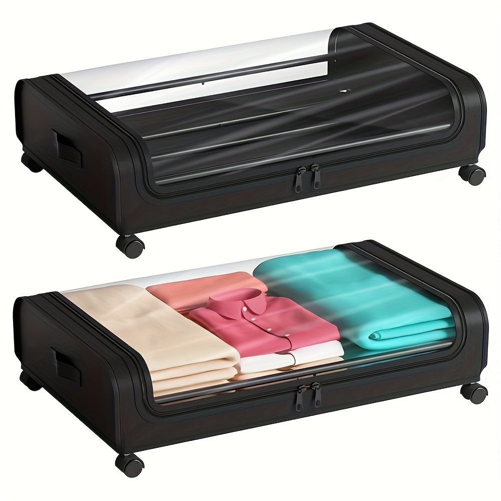 2pcs Under Bed Storage Organizer Metal Underbed Bins With Wheels And Lid Metal Underbed Storage Containers Under Bed Rolling Storage For Clothes, Bedding, Shoes, Blankets, Books, Toys, Under-Bed Storage - ViralGenius Store