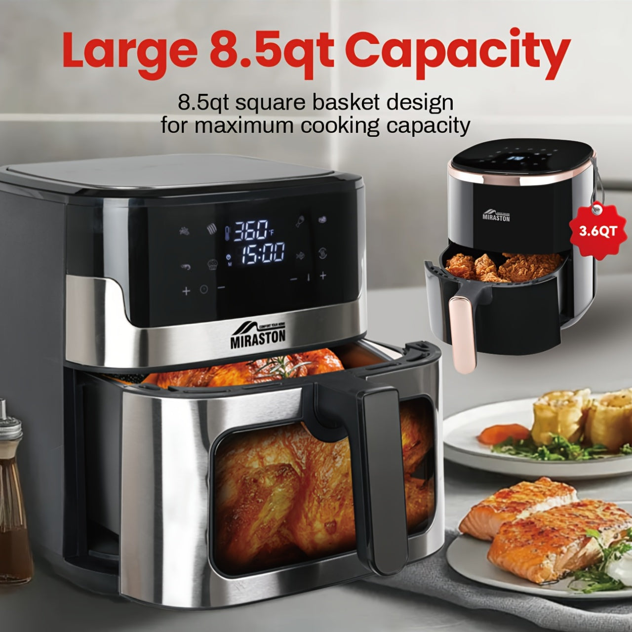 [Air Fryer] 8.5QT/3.6QT Air Fryer, Upgraded Large Capacity Suitable For 5-6 People, Smart Touch Screen For Easy Operation With 8 Preset Functions, Non-stick Coating For Easy Cleaning, Kitchen Accessories, Toaster Oven, Deep F - ViralGenius Store