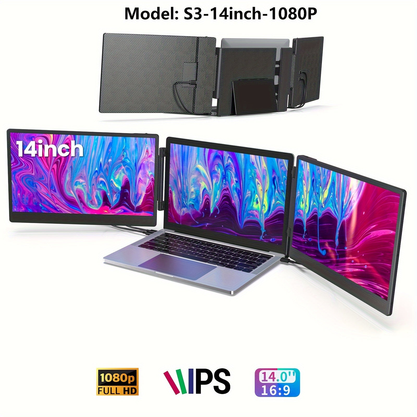 Laptop Screen Extender | 15.6/14 Inch | 1080P FHD | Triple/Single Portable Monitor with Built-In Speakers And Adjustable Stand, IPS Display, Ultra-Narrow Bezel, Wide Viewing Angle, Plug And Play | Compatible with Windows, Mac - ViralGenius Store