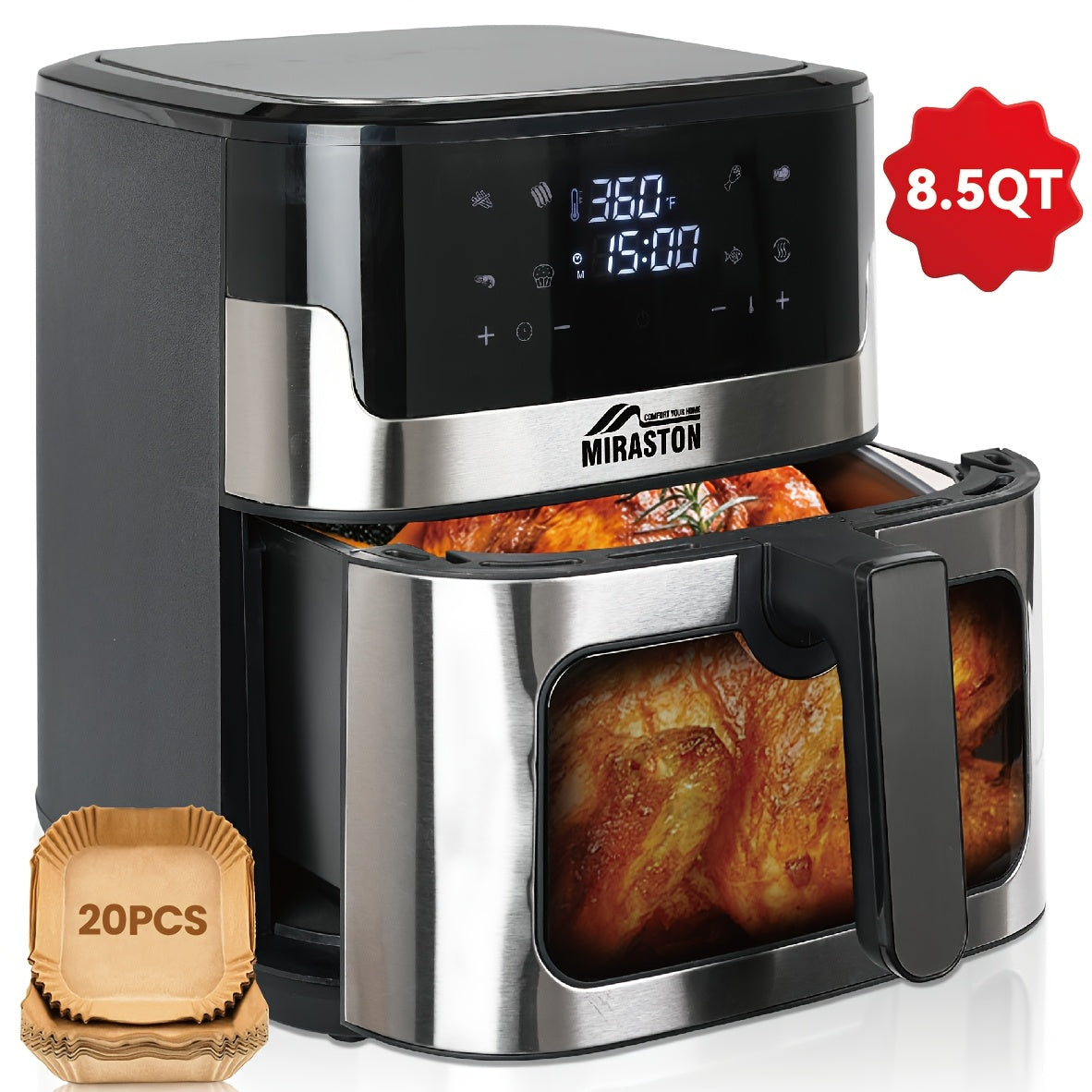 [Air Fryer] 8.5QT/3.6QT Air Fryer, Upgraded Large Capacity Suitable For 5-6 People, Smart Touch Screen For Easy Operation With 8 Preset Functions, Non-stick Coating For Easy Cleaning, Kitchen Accessories, Toaster Oven, Deep F - ViralGenius Store